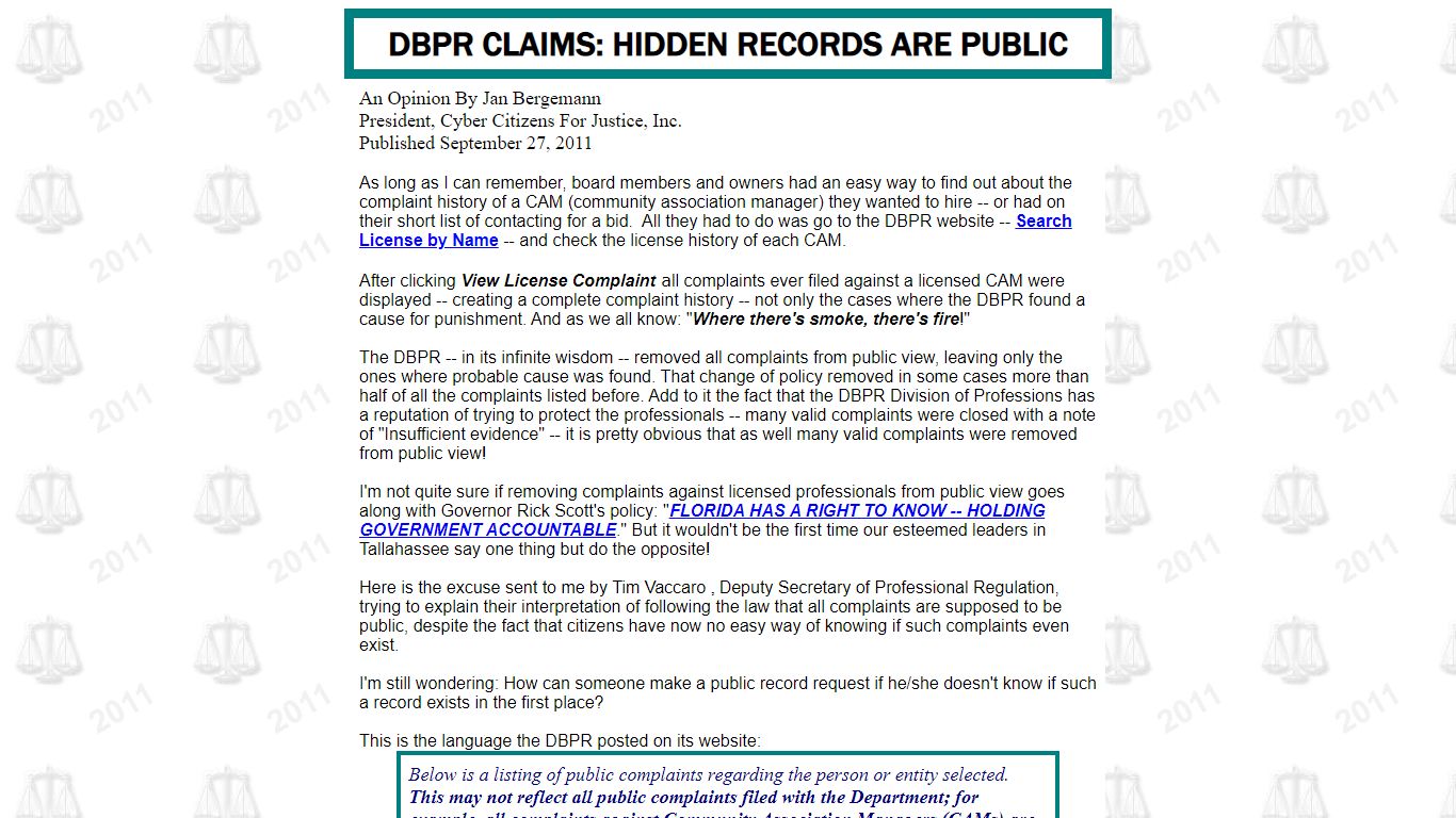 DBPR CLAIMS: HIDDEN RECORDS ARE PUBLIC - CCFJ